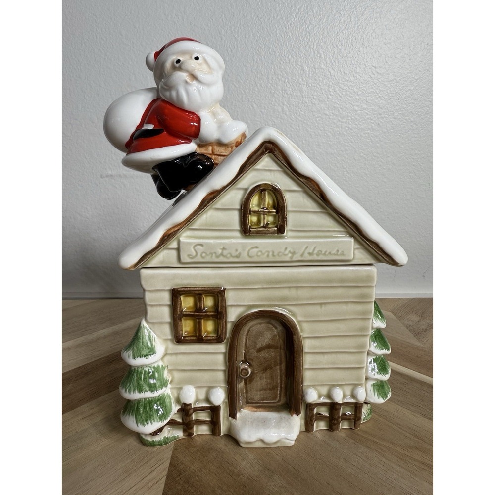 VTG Otagiri Japan 1979 Santa In The Chimney Candy House Ceramic XMAS Jar MINT!